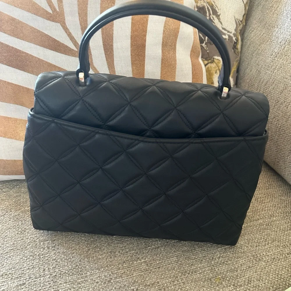 Kate Spade Diamond Black Quilted Top Handle Satchel - Crossbody & Pearl Charm